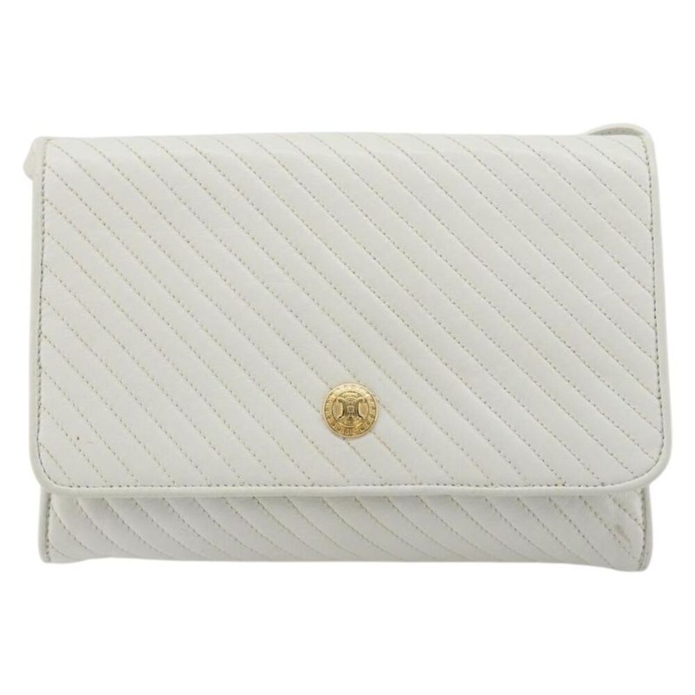 Celine Vintage Flap Quilted Leather White Leather Shoulder Bag Bag